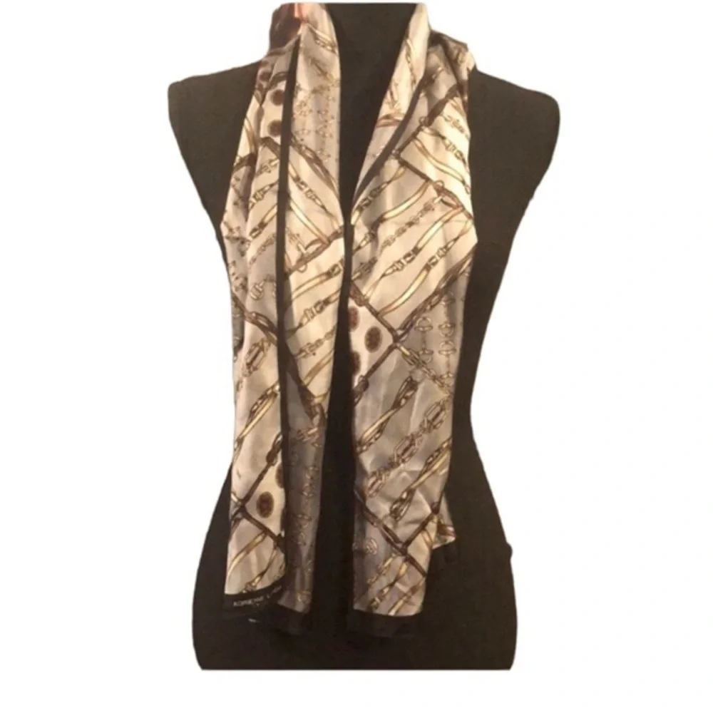 ADRIENNE LANDAU SILK CHAIN PRINT SCARF MULTICOLORED